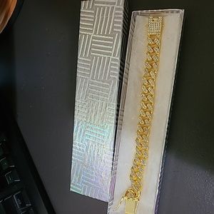 HIP HOP Bling tone studded Cuban Link Chain Bracelet in Gold